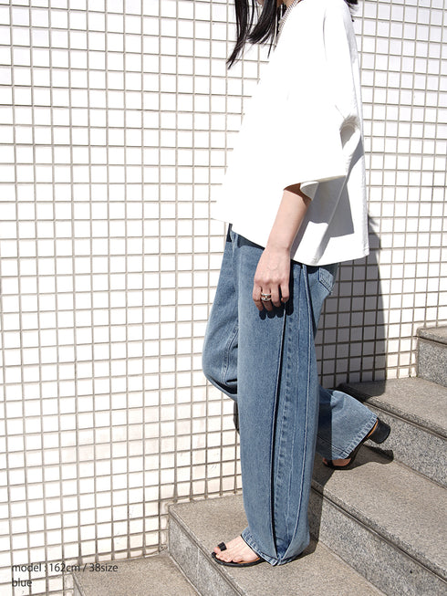 SIDE PLEATED DENIM PANTS / Y243-31045-3 /【 BLUE 】